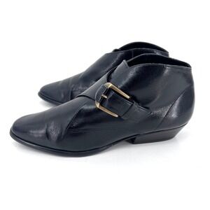 Hunt Club Vintage Black Leather Monk Strap Ankle Boots Allison 6M 80s 90s